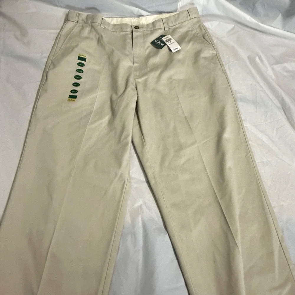 LL Bean Mens Double L Chino Khaki Pants 38x30 Wrinkle Free Cotton Comfort Waist